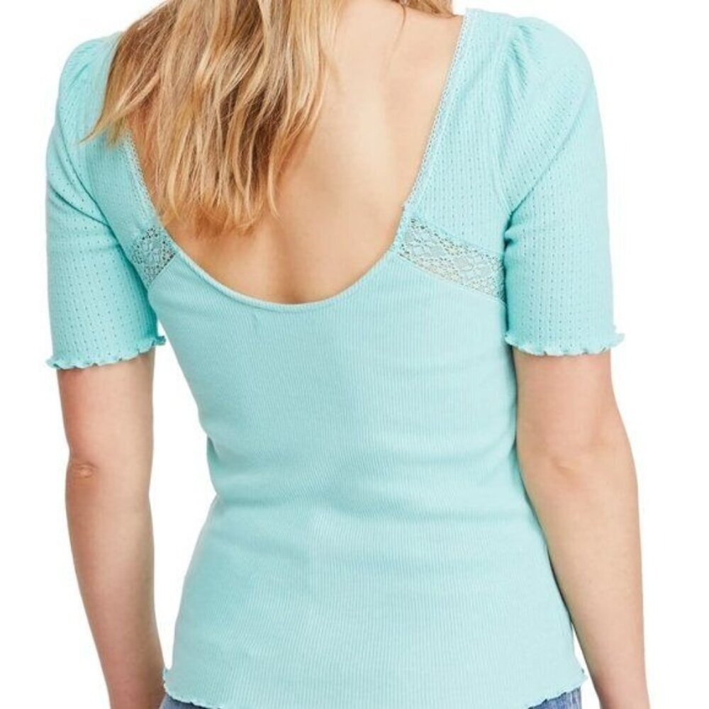 Free People Margaux Pastel Blue Ribbed Top - Picture 3 of 9
